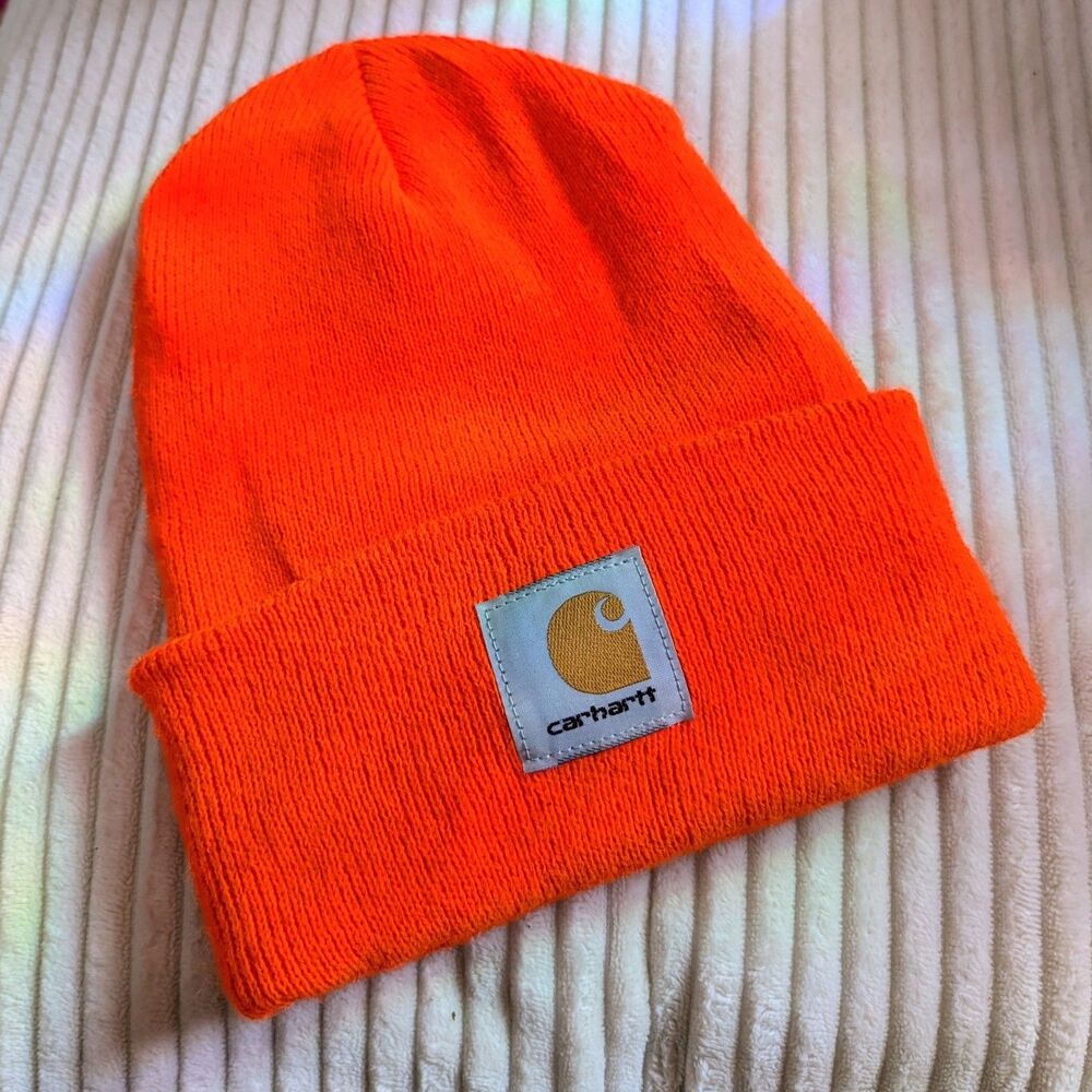 Carhartt Neon Orange Workwear Foldover Beanie
